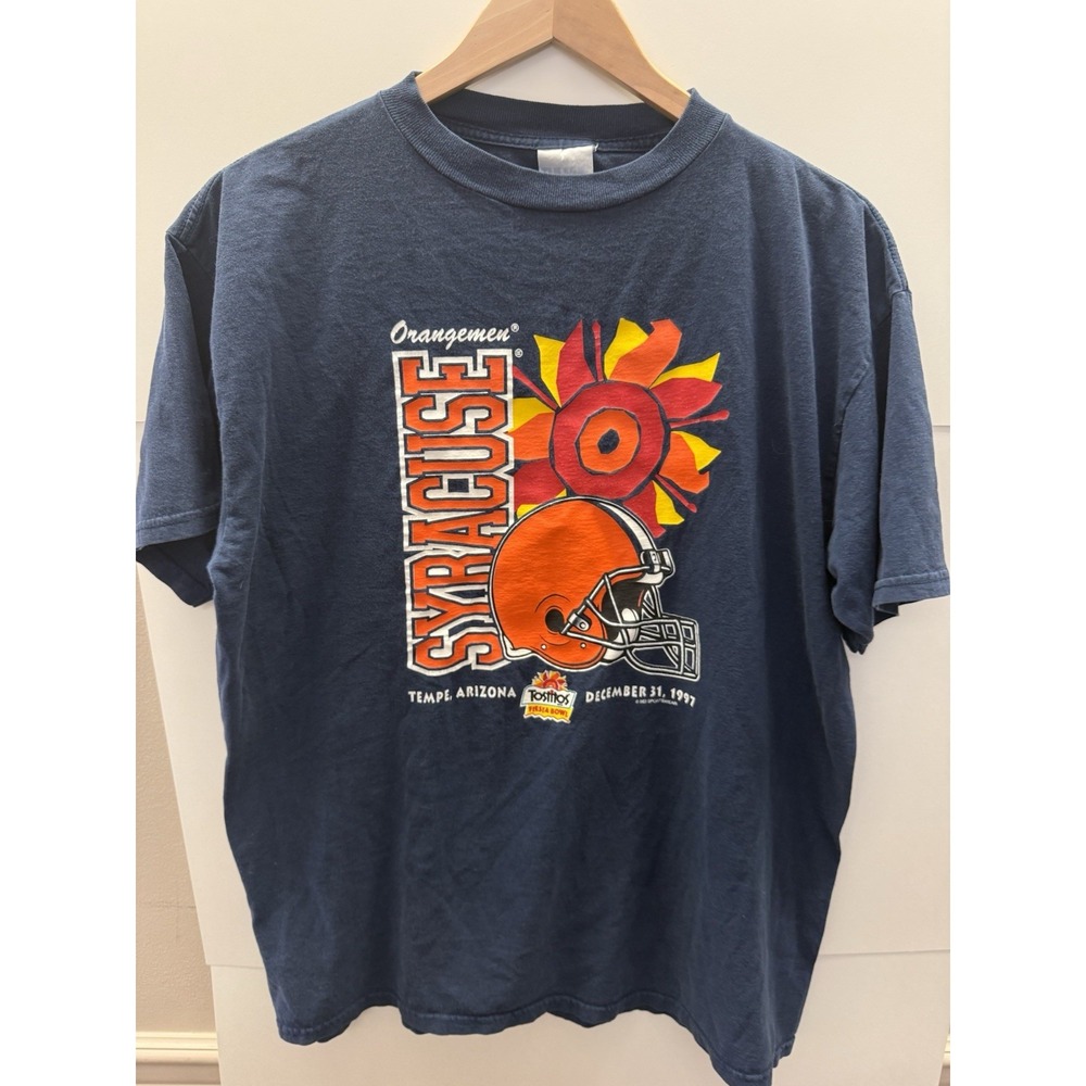 Vintage 1997 Syracuse Orangemen Tostitos Fiesta Bowl T-Shirt Navy Blue XL Tultex